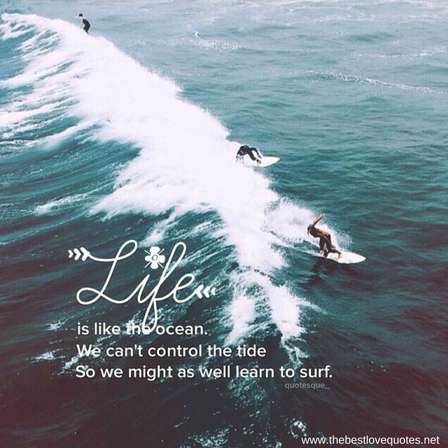 "Life is like the ocean, we can't control the tide, so we might as well learn to surf"