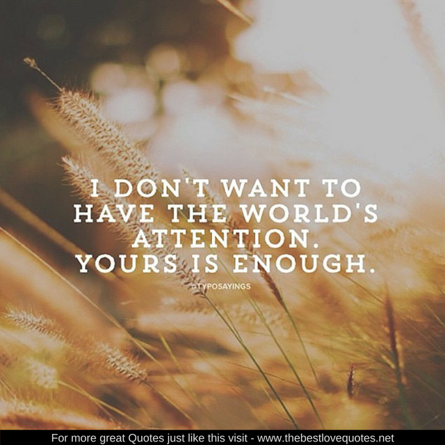 "I don't want to have the world's attention. Yours is enough"