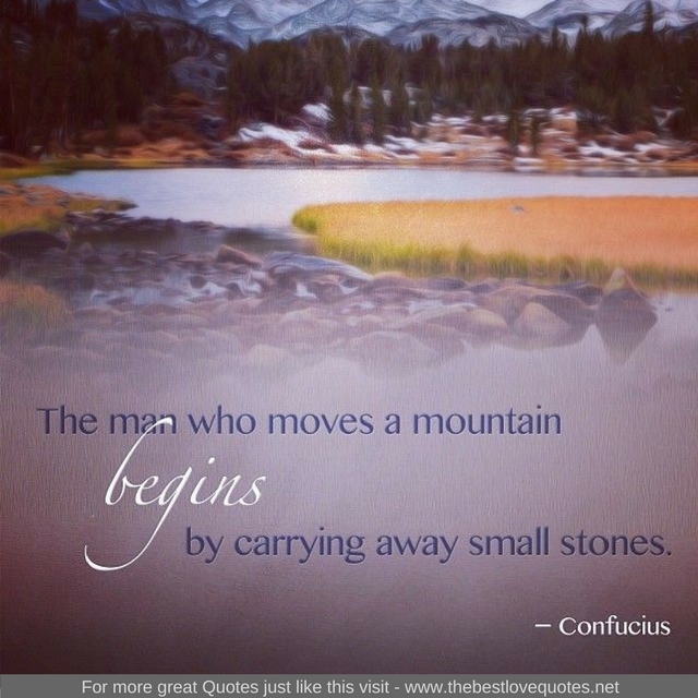 "The man who moves a mountain begins by carrying away small stones" - Confucious