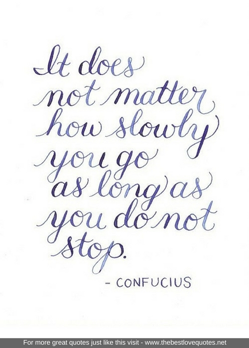 "It does not matter how slowly you go as long as you do not stop" - Confucious